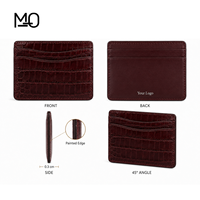 Porte-cartes en cuir rouge bordeaux texture crocodile, portefeuille fin avec fente incurvée pour logo personnalisé, vente en gros, fourniture OEM