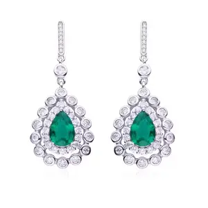 2023 New Listing Retro Noble 925 Silver Cultivated Emerald Earrings Female Inlaid Gemstone Earrings