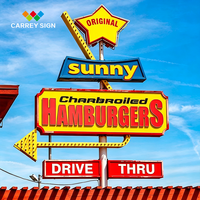 Enseigne Carrey personnalisée pour extérieur, enseigne sur pied pour magasin de hamburgers, bâtiment commercial, café, boutique, enseigne rétro directionnelle, enseigne néon en pylône