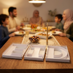 กล่องของขวัญกระดาษแข็งรูปตัวอักษร Eid สีขาวทรงสี่เหลี่ยม บรรจุภัณฑ์แบบกำหนดเองสำหรับขนมและของว่าง - Product Image 3