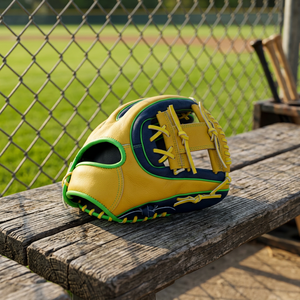 Yellow Navy Left-Handed <b>Throw</b> Baseball Glove Green <b>Stitching</b> Durable Cowhide Leather Customizable Size Packaging for Infield - Product Image 1