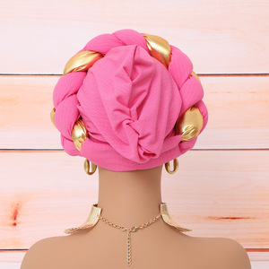 Foulard de tête <span class=keywords><strong>en</strong></span> <span class=keywords><strong>satin</strong></span> pour usage quotidien, élégant, à deux couleurs, tressé, avec effet superposé, accessoires pour <span class=keywords><strong>cheveux</strong></span>, turban pour femmes africaines - Product Image 5