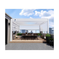 Pergolas de jardin motorisées rétractables modernes et simples en alliage d'aluminium, avec pare-soleil en PVC électrique à LED, blanc, 1 ensemble