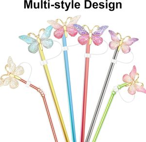 Cubiertas de Pajita con Brillantina de Mariposa, Adornos de Pajita Brillantes para Vasos Stanley <span class=keywords><strong>Quencher</strong></span> de 30oz y 40oz, Accesorios de Silicona Reutilizables de 10mm - Product Image 5