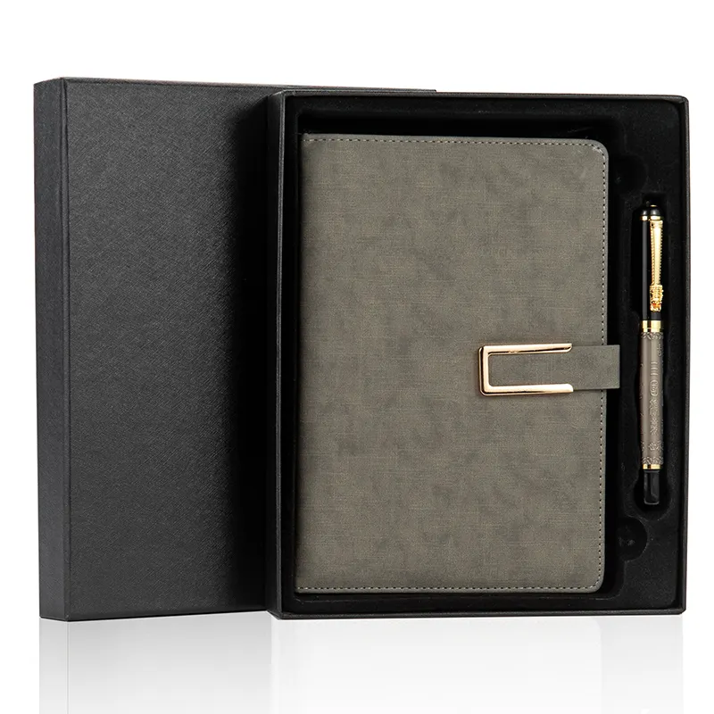 تعزيز هدية عالية الجودة مفكرة جلدية PU مجموعة مع أقلام معدنية A5 دفتر هدية مجموعة صناديق