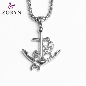 Colgante de Ancla de Acero Inoxidable con Diseño de Sirena, Estilo Náutico, Marinero, Gótico, Punk, Vintage, Bohemio, Joyería de Moda de Acero de Titanio para Hombres y Mujeres - Product Image 1