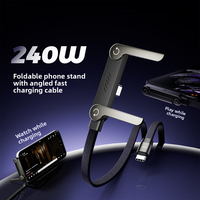 Kabel Data USB-C Berkualitas Tinggi 1.5m PD3.1 240W 48V 5A Pengisian Cepat dengan Penyangga Ponsel Lipat