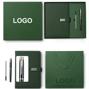 Business Logo Stationery Customised Luxury Pu Leather Notebook And Pen Gift Set