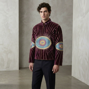 Veste en velours bordeaux Suzani pour homme, veste brodée de créateur, vêtement ethnique traditionnel, rouge bordeaux de qualité supérieure - Product Image 1