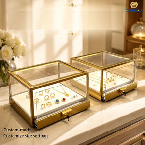 Vitrine de présentation de bijoux commerciale moderne et minimaliste, en verre, avec éclairage LED blanc, écologique, anti-poussière - Product Image 1