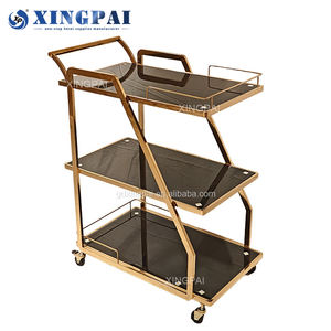 Xingpai Dubai Wholesale Markt Gouden <span class=keywords><strong>Trolley</strong></span> Luxe 3 Tier Hotels Catering Trolleys Commerciële Hotel <span class=keywords><strong>Trolley</strong></span> <span class=keywords><strong>Room</strong></span> Service Cart - Product Image 5