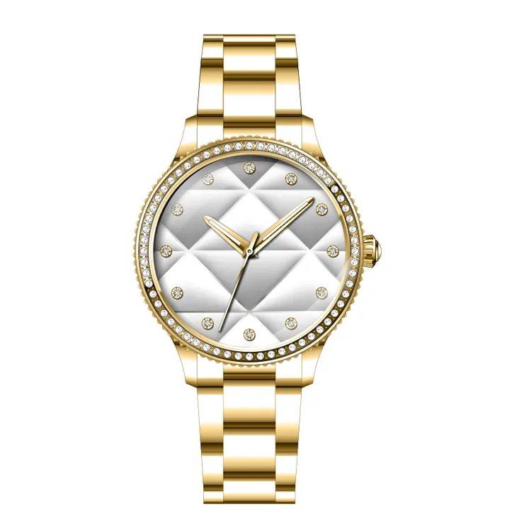 Jam tangan gaya gelang jam tangan modis Dial berlian bercahaya baru jam tangan wanita mewah bahan baja tahan karat odm