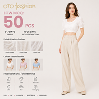 Ensemble deux pièces pour femmes, haut court à manches bouffantes à œillets blancs et pantalon large à taille haute, tenue d'été