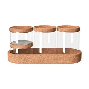 Conjunto de 3 Potes de Vidro Multifuncionais com Tampa de Cortiça para Armazenamento de Maquiagem - Product Image 1