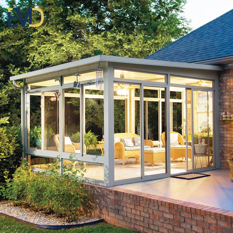Fábrica personalizada villa de gama alta patio trasero moderna casa de vidrio de aluminio jardín de invierno terraza acristalada