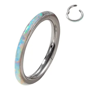 ASTM F136/G23 Titanium Body Ring With Opal Colored Hinged Septum Ring Nose Nail Lip Ring Piercing Body Jewelry For Women