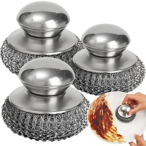 Éponge à récurer en acier inoxydable avec jeu de tampons en fil métallique de rechange et poignée pour la cuisine – Idéale pour nettoyer les salissures tenaces - Product Image 2