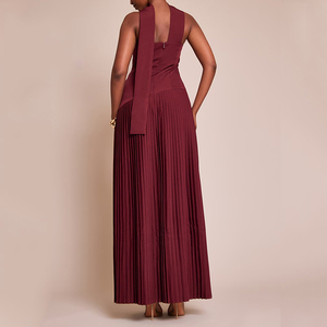 Robe maxi plissée asymétrique élégante en patchwork de luxe à la vente chaude, robes de soirée en satin personnalisées - Product Image 3