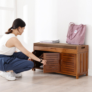 Bamboo Entryway <b>Shoe</b> Cabinet With Seat 60Cm 90Cm Dustproof <b>Storage</b> For Home Use - Product Image 3