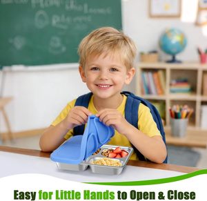 Contenitore porta pranzo in acciaio inossidabile a tenuta stagna, bento box in metallo con 4 scomparti, contenitori per alimenti da asporto con coperchi per bambini e adulti - Product Image 4