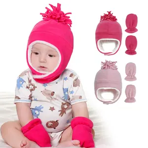 婴儿绒球帽手套围巾套装新款摇粒绒保暖耳帽男孩女孩帽子连指手套套装组