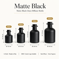 Bouteille diffuseur d'arômes en verre 50ml 100ml 150ml 250ml Noir mat Ambre Contenant vide pour bâtonnets diffuseurs Emballage parfum maison Vente en gros Usine