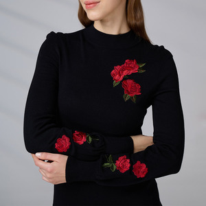 Custom Black Long Sleeved <b>Jumper</b> Winter <b>Pullover</b> Knitwear Crew Neck Knitted Top Women Embroidered Floral Sweater for Women - Product Image 6