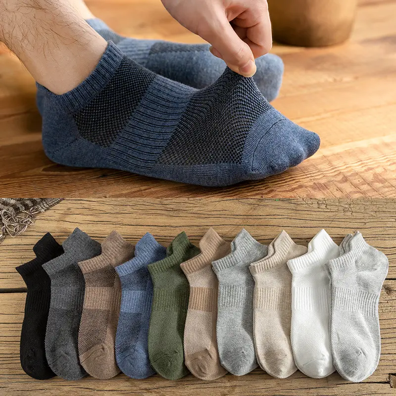 Chaussettes courtes en coton coupe basse, fournisseur de bas respirants en maille solide, chaussettes bateaux invisibles pour hommes