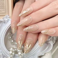 Nouvelle Arrivée Printemps-Été Faux Ongles Effet 3D Amande pour Femme Usage Quotidien Personnalisé Marque Privée Manucure Brillante à Coller