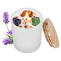 Bougie parfumée à la lavande en verre avec cire de soja, signe du zodiaque Poissons, pierres de guérison et cristaux - Le cadeau idéal pour les femmes, les enseignantes et les amies