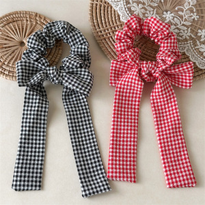 Nouveau Style filles mode Premium nœud papillon élastique femmes délicat Plaid à carreaux <span class=keywords><strong>tissu</strong></span> arc amovible chouchous - Product Image 1