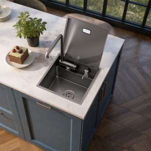T304 нержавеющая сталь RV бар раковина 16x18 дюймов с верхним креплением со складным смесителем и разделочной доской-Gunmetal Grey PVD покрытие - Product Image 5