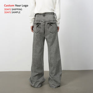 Vaqueros de diseñador para hombre, OEM personalizados, de cintura media, holgados, de pierna ancha, tipo peto, con lavado vintage, desgastados, de corte recto, estilo streetwear y hip hop - Product Image 2