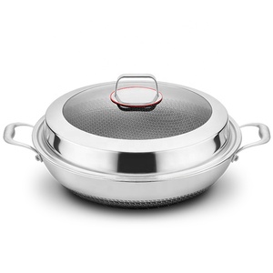 <span class=keywords><strong>Wok</strong></span> de Acero Inoxidable Triple de Alta Calidad 316 con Tapa, Sartén Antiadherente Grande con Diseño de Panal - Product Image 1