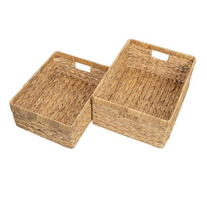 Legend-Cajas organizadoras de almacenamiento grandes y duraderas, Juego de 2 cestas de mimbre de jacinto de agua con asas de madera integradas - Product Image 1