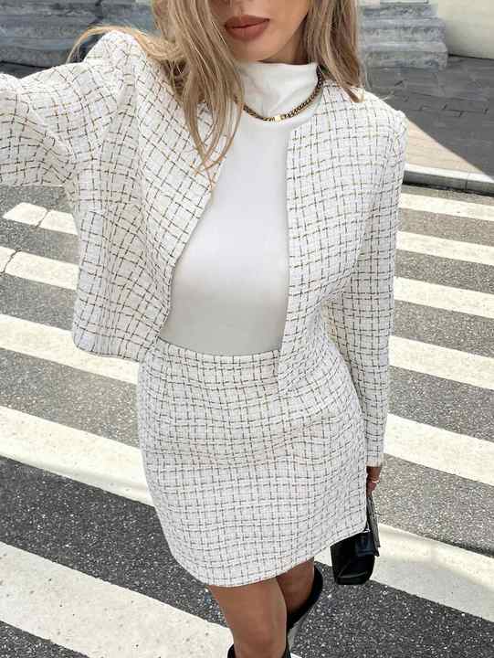 Tweed Taste Elegant Jacket ＆ A-Line Skirt