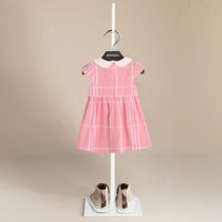 Robe trapèze en coton pour filles, style anglais blanc, col rabattu, à carreaux, respirante, élégante, cintrée à la taille, longueur genou