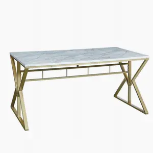现代家具中密度纤维板顶部餐桌设计不锈钢金属框架