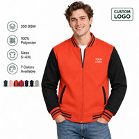 Veste universitaire unisexe en polyester 350 GSM avec logo personnalisé, style baseball, fermeture éclair intégrale, OEM
