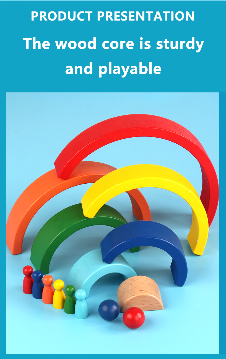 Wooden Rainbow Stacking Building Blocks Stacker Family Learning Game Creative Montessori Toy For Kids