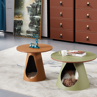 Ensemble de tables d'appoint multifonctionnelles en cuir de selle, mobilier de maison, lit pour chat, table basse pour salon avec lit pour chat