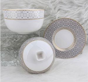 Modern Luxury Bone China Dinnerware Set Hand Gold Rim Geometric Pattern Plates <b>Bowls</b> Serving Trays Reusable Microwave Safe - Product Image 5