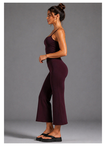 ชุ<span class=keywords><strong>ด</strong></span>เซ็ต 2 ชิ้น เสื้อครอปสายเดี่ยว<span class=keywords><strong>คอ</strong></span>เหลี่ยม YianWomen กางเกงขายาวเอวสูงทรงแคปรีส์ สำหรับโยคะและพักผ่อน - Product Image 3
