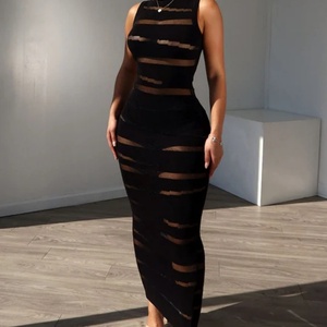 Nuevo Vestido Ajustado sin Mangas con Cuello Alto y Rayas Transparentes, Sexy y Moderno para Fiestas, para Mujer - Product Image 2