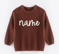 Suéter de Punto Cálido para Niñas, 100% Algodón, Bordado Personalizado con Nombre, Manga Larga, Otoño Invierno Navidad