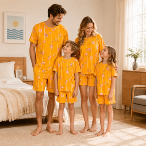 Lightweight Bamboo Spandex Family Pajamas Sleepwear Short Sleeve High Elastic Loungewear Set