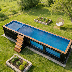 สระว่ายน้ำไฟเบอร์กลาสอเนกประสงค์เหนือพื้นดิน สระว่ายน้ำสปาสำหรับกลางแจ้ง วิลล่า สวน ดีไซน์คลื่น พร้อมอ่างจากุซซี่ - Product Image 3