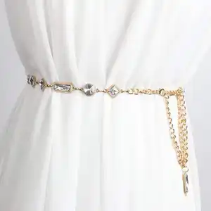 Jiuyi Rhinestone eo chuỗi phụ kiện phụ nữ tôn tạo bạc kim loại Hipster vành đai váy áo len