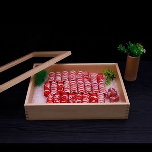 Bandeja de madera para sashimi con compartimento para hielo, para cocina japonesa, salmón, mariscos, carne de res, rollos de cordero, bandeja para servir, color madera natural - Product Image 1