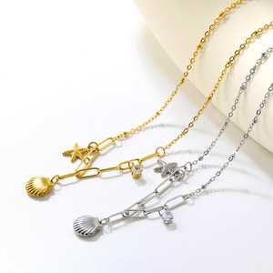 สร้อยคอรูปปลาดาวและเปลือกหอยสแตนเลส พร้อมจี้ทอง/เงิน ของขวัญเครื่องประดับแฟชั่น - Product Image 1